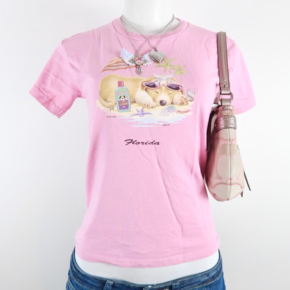 vintage y2k pink florida puppy graphic tee 2000s beach